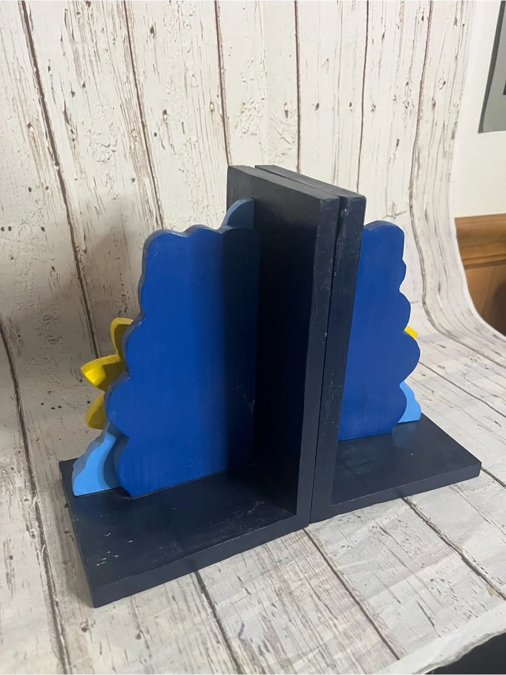 Vintage Celestial Folk Art Hand Painted Sun & Star Wood Bookends